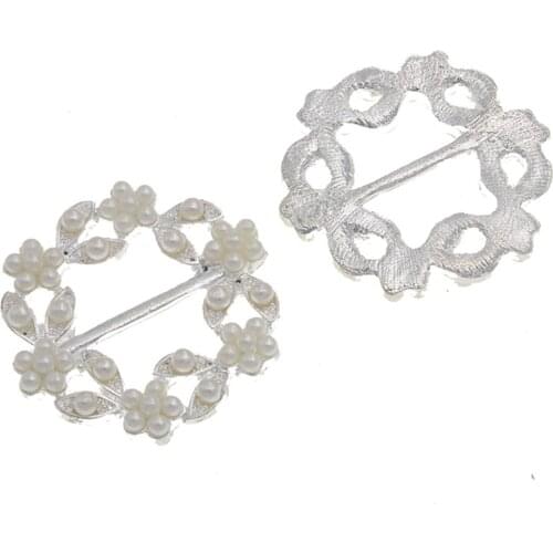 28mm Silver Round Pearl Rhinestone Buckle DIY Accessories Decoration Buckle For Wedding Invitation Card For Strass Ribbon Slider