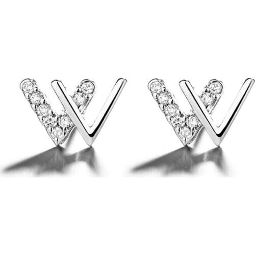 925 Sterling Silver Letter W Shape Stud Earrings Fashion Jewelry For Women Christmas Gift pendientes aretes de mujer eh1292