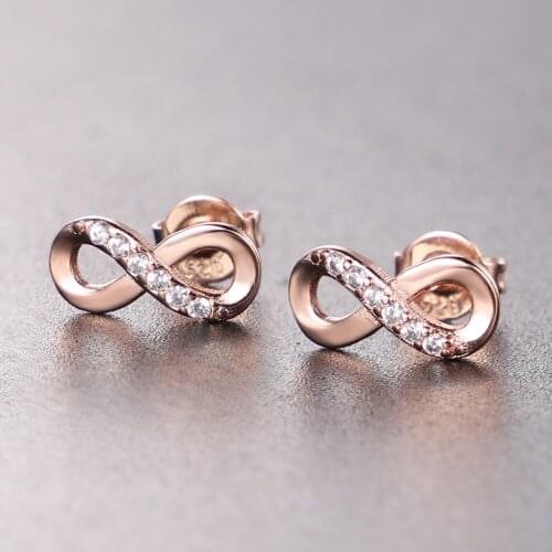 Delicate 100% 925 Sterling Silver color/Golden Sparkling Bow Stud Earrings With Infinity Clear CZ Women Party Luxury Jewelry