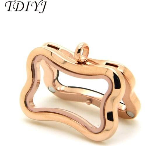 TDIYJ Fashion Cheap Mixed Plain Magnetic Dog Bone Floating Locket Necklace Glass Pendant Colar for Women Jewelry Gifts 1Pcs