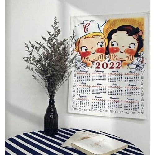 2022 Fabric Wall Calendar Korean INS Hanging Cloth Background Decorative Tapestry Party Photo Props New Year Wall Ornaments