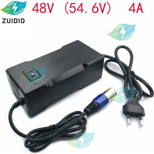 54.6V 4A Smart Lithium Battery Charger For 48V Lipo Li-ion Battery Electric Bike Power Tool with Cooling Fan