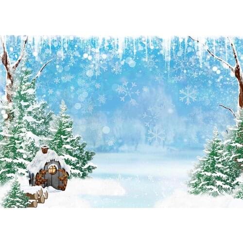 Snow Christmas Tree Wooden Cabin Photo Background Vinyl Cloth Backdrop for Children Baby Home Party Photocall Photography Props