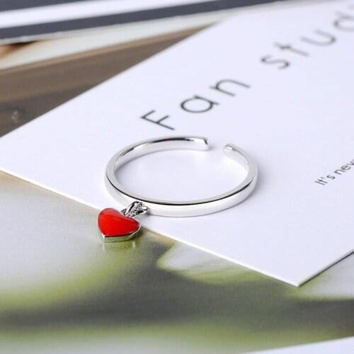 Vintage Bohemian Red Heart Rings for Women Minimalist Wedding Knuckle Ring Adjustable Love Finger Rings Anillos joyas de plata