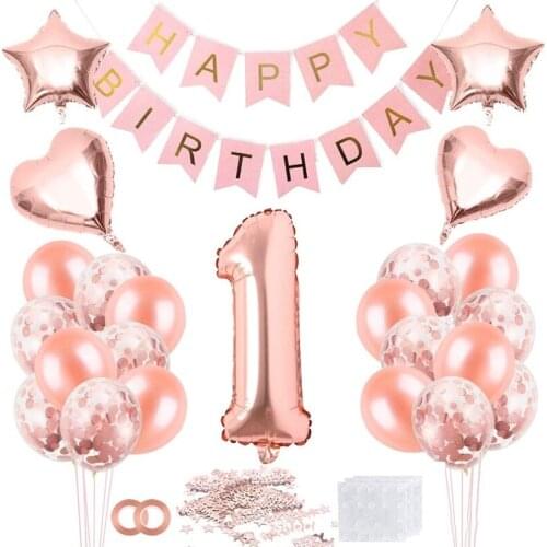 Rose Gold 40 Inch Number Aluminum Foil Balloons Kids 1-10th Birthday Party Decoration Happy Birthday Banner Girl Birthday Supply