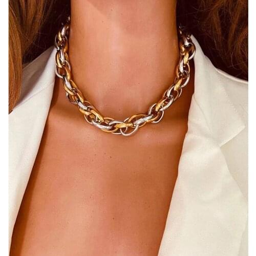 2021 New Retro Punk Exaggerated Heavy Metal Large Thick Chain Necklace Female Gothic Style Chunky Necklace Fashion Nightclub Jew