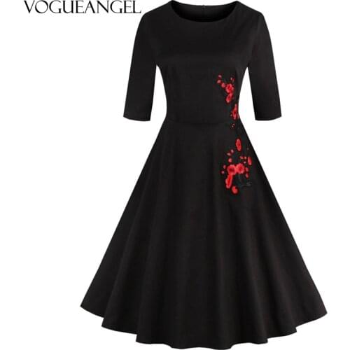 Clearance Exquisite Embroidery Floral Autumn Dress Hepburn Style 50s 60s Women Vintage Dress Party Dresses Female Vestidos S