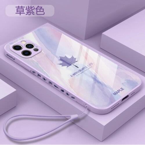 For Apple iphone 12 11 Pro Max Case Hard Tempered glass Square Maple leaf protect Back Cover Case For iphone XS Max XR 7 8 Plus