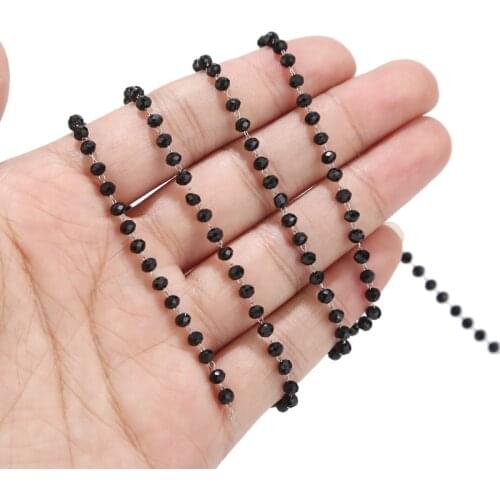New stainless steel link Chain with black Crystal Glass Beads for DIY Craft Jewelry Making 3mm
