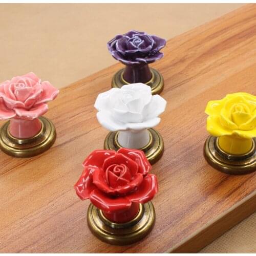 1pcs European Style Ceramic Drawer Cabinet Cupboard Door Knob Furniture Handle With Metal Plate