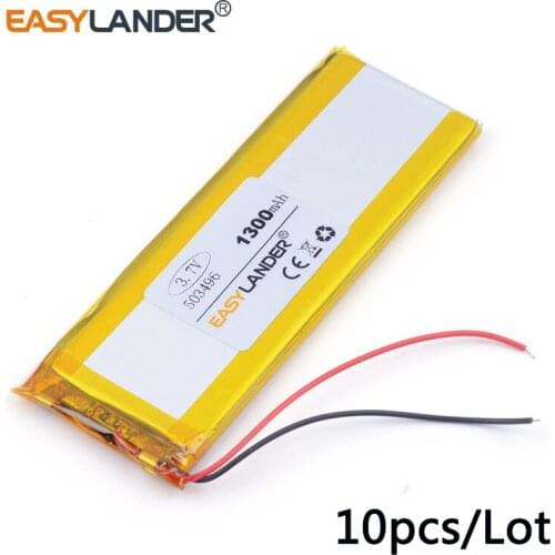 10pcs /Lot 3.7v lithium Li ion polymer rechargeable battery 503496 1300MAH 3.7V 053496 PSP GPS 7 inch navigation MP5 PDA Tools