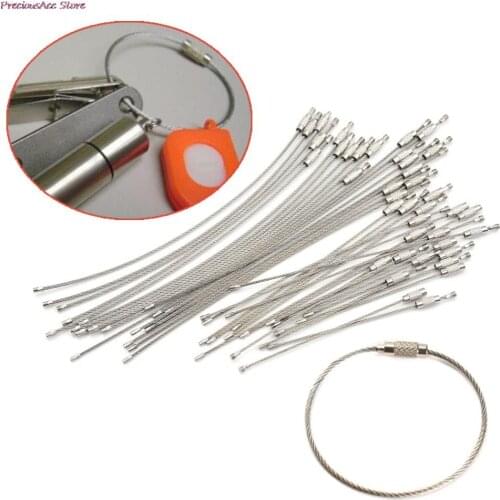 10pcs/lot EDC Keychain Tag Rope Wire Cable Loop Outdoor Screw Lock Gadget Ring Key Keyring Circle Camp Luggage Stainless Steel