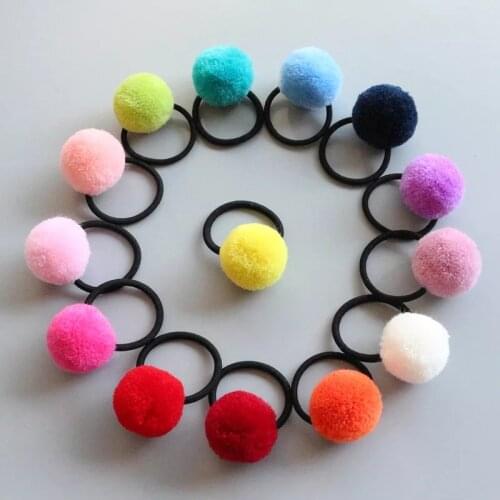 16 Pcs (8 Pairs) Colored Pom balls Elastic Hair ties Girls' Ponytail Holder Kids Hair Bands Accessories PC132
