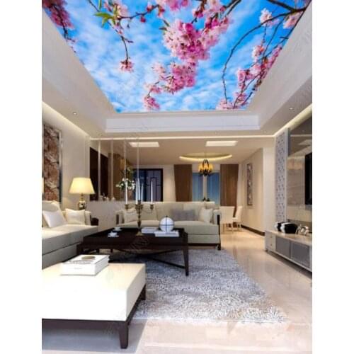 1835 Pink Flowers in the sky Printing stretch ceiling film for workshop ceiling decoration