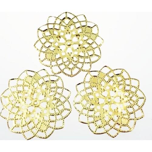 20pcs 40mm Metal Flower Filigree Wraps Crafts Gift Decoration DIY Cosplay Bridal hair accessories Wholesale Charms