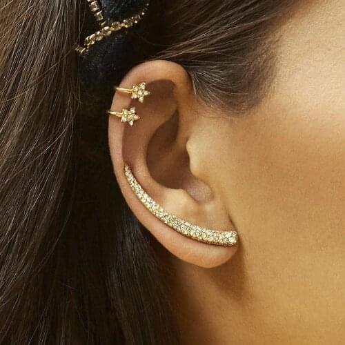 3pc/Set Clip On Earrings No Pierced for Women Girls Clip Earrings Cuffs Horns Plum Flower Gold Color Ear Cuff Without Hole
