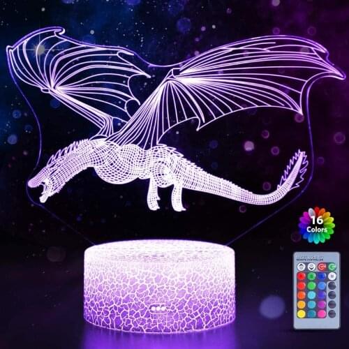 3D Dragon Illusion Lamp for Boys 16 Colors with Remote Control Smart Touch Night Light Best Christmas or Birthday Gift for Kids