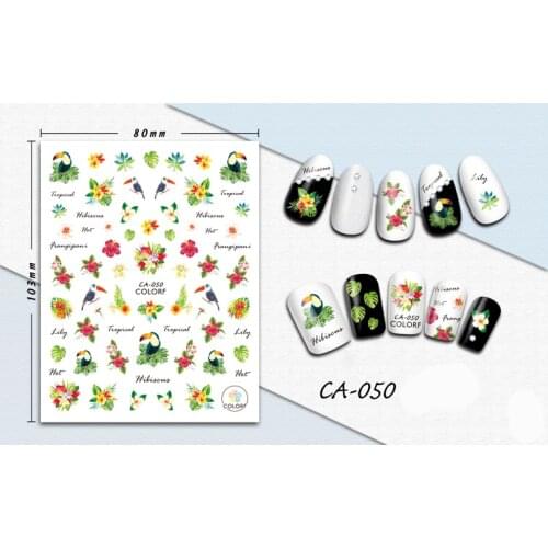 3D Stickers for Nails Tropical Bird Flower Grass Nails Art Decoration Manicure Sticker Decals Slider Nail Foil Tips Accessories