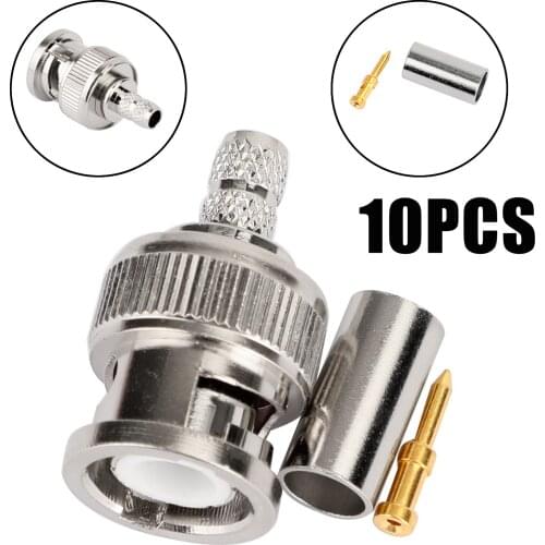 Areyourshop BNC Male Plug Crimp RG58 RG142 RG400 LMR195 RG223 Cable Coaxial 10Pcs Connector 50ohm Plug Jack