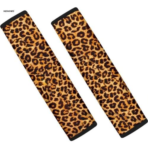 INSTANTARTS Leopard Print Car Seat Belt Covers Slip-Resistant Set of 2 Car Seat Belt Cushions Waterproof Seat Belt Sets Covers