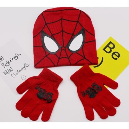 1Set Superhero Spider Cosplay Costume For Children Kids Knitting Weave Warm Hat Cap Gloves Suit