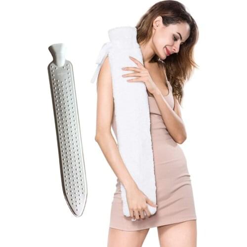 Fashion Hand Warmer Extra Long Hot Water Bottle Bag with Flannel Pocket Cover Hand Feet Warming Water Filling Hot Water Bag 2L