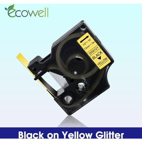 Ecowell 1Pcs Compatible for Dymo D1 label tape 2056121 12mm Black on Yellow Glitter for Dymo LabelManager 160 280 Label Maker
