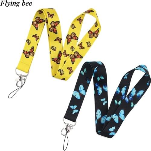 Flyingbee Color blue butterfly Printed Lanyard Key Strap for Phone Keys Cartoon Lanyards ID Badge with Key Ring Holder X1022