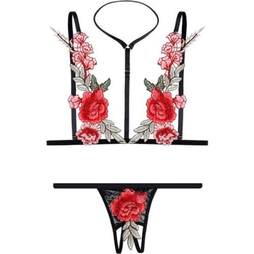 Hot Sales!!!Women Flower Sexy Underwear Elastic Bra G String Body Bandage Erotic Costumes