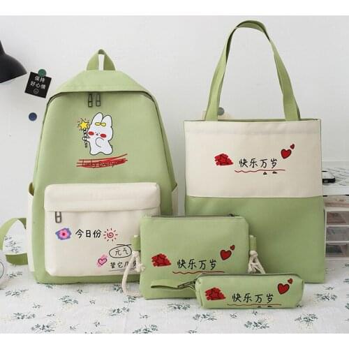 Preppy Style 4Pcs/set Canvas Lovely Backpacks Women Red School Bags for Teenage Girls Bookbag Student Travel Backpack 2021