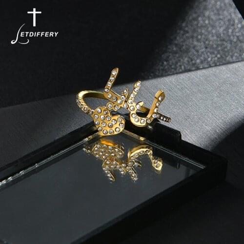 Letdiffery Personalized Zircon Crystal Name Rings for Women Stainless Steel Resizeable Custom Arabic Name Rings Jewelry Gifts