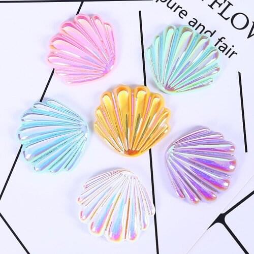 100pcs/lot 38X41mm Big Kawaii Resin Colorful AB Shell Cabochon Flatback For Scrapbooking Craft Earring Home DIY Decoration