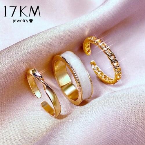 17KM Korean Resin Open Rings For Women Girls Fashion Chain Link Rings Set Elegant Gold Ring Wedding Jewelry Party Accessories