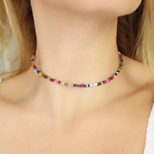 Handmade Beaded Choker Necklace Dainty Multicolor Strand Bohemian Necklace Women Beach Chokers Kolye Boho Beach Jewelry Collier