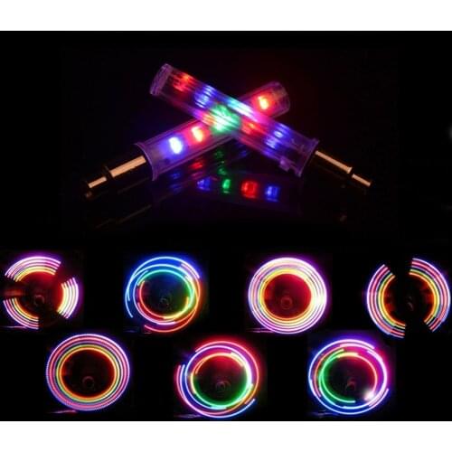 2PCS Colorful Bicycle Lights Built-in Battery Cycling Wheel Spoke Light Tyre Tire Valve Caps Lamp Riding Safety Torch