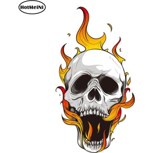 HotMeiNi 13cm x 7.03cm Cool Car Accessories Cartoon Skull Flames Decal Motorcycle Helmet Car Stickers Window Bumper Vinyl