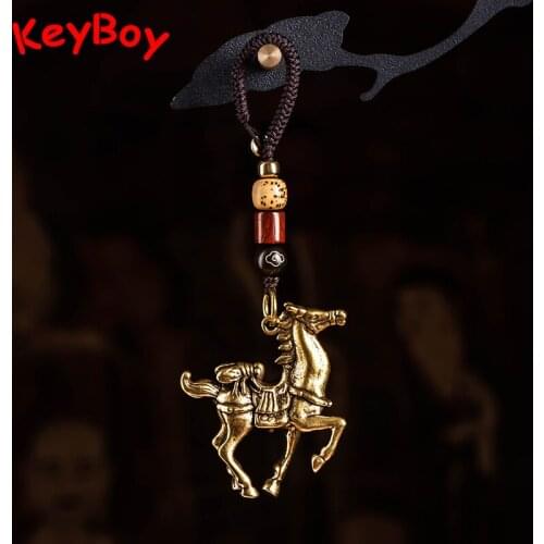 Brass Horse Fly Car Key Chain Pendant Vintage Handbag Packback Hanging Jewelry Handmade Woven Bodhi Beads Lanyard Lucky Keyring
