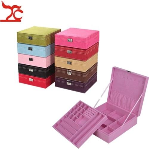 Lovely Velvet Locked Rectangle Flannel Makeup Jewelry Case 2Layer Jewelry Organizer Ring Necklace Bracelet Storage Travel Box