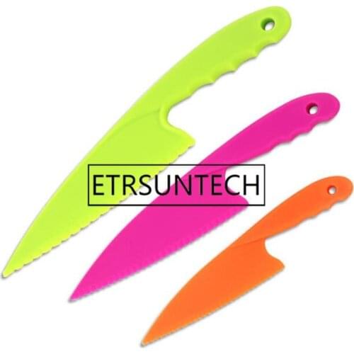 50sets 3pcs/set Cake Knife Multifunction Serrated Edge Dessert Knives Food Grade Plastic Pastry Cutter For Cake Bread