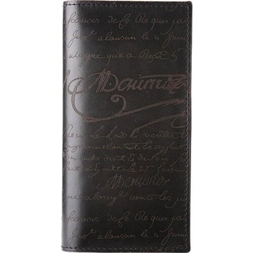 TERSE_Christmas gift mens handmade leather long wallet fashion genuine leather purse with engraving for male 4 colors in stock