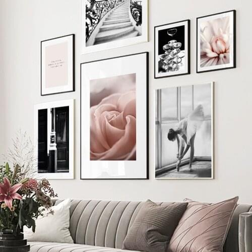 Wall Art Canvas Painting Rose Flower Ballet Girl Black White House Nordic Posters And Prints Wall Pictures For Living Room Decor