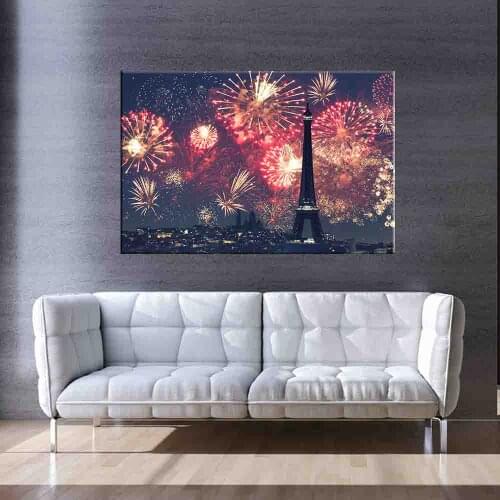 Wall Art Pictures Tower Fireworks Paintings Paris Street Modern Urban Landscape Poster Canvas Painting Living Room Home Decor