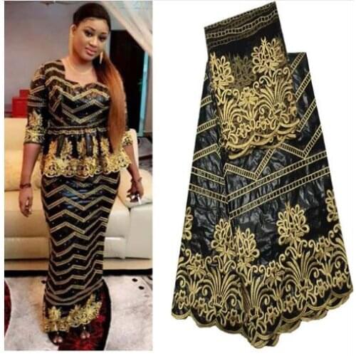 New Black African Bazin lace fabrics Fashion Embroidery Bazin Lace with Beads Nigerian bazin lace for Party Dress