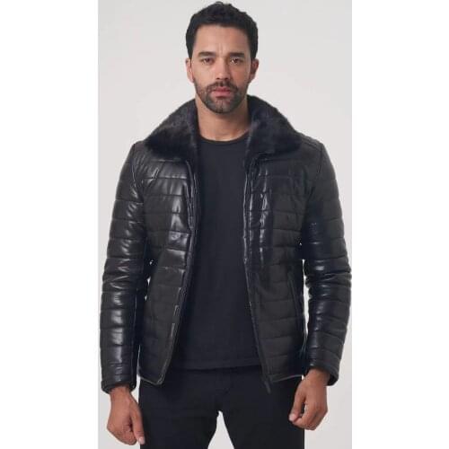 2021 new mens winter leather jacket with mink fur collar high-quality mens coat formal brand mens clothing OGMANDO899