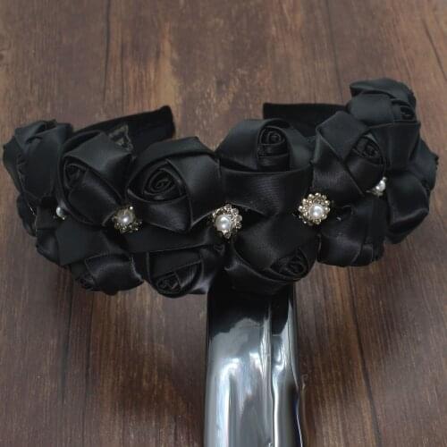 New Personality Exaggerated Black Pink Rose Flower Headband Fashion Baroque Crystal For Women Party Wedding Hair Accessories
