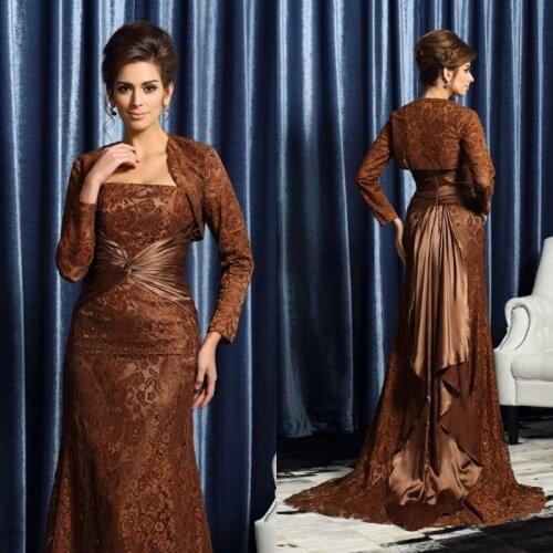 2019 Mother of the Bride Dresses with Jacket Strapless Lace Evening Gowns Prom Wear Floor Length Formal Wedding Guest Dress