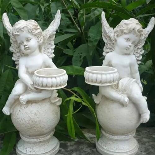 RETRO CUPID ANGEL CANDLESTICK FIGURINE ROMAN MYTHOLOGY ART SCULPTURE RESIN ART&CRAFT HOME DECORATION ACCESSORIES R496