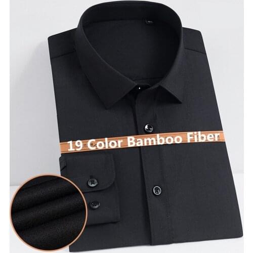 19 Color Bamboo Fiber Non-iron Formal Work Shirt Color Soft Cozy Casual Business Bamboo Fiber No Pockets Long-sleeved Shirt Men