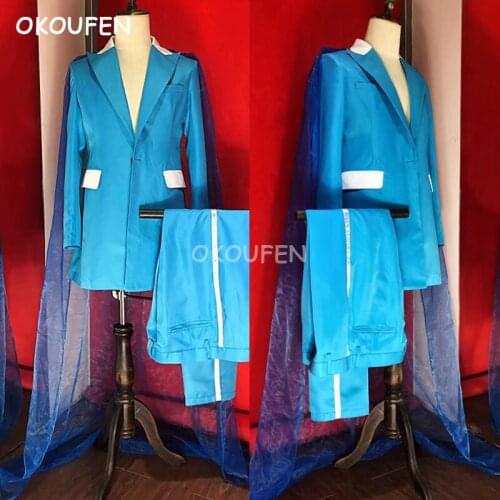 Nightclub bar DJ Singer Stage Costumes Mens Personality Sky blue Cloak Suits party show performance wear