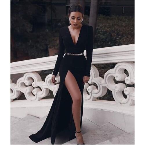 Sexy Open Back Long Prom Dresses 2021Simple Prom Gowns High Slit Evening Party Dresses Graduation Robes robes de soirée